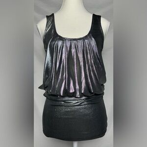 COSTA BLANCA Y2K Silver Cinched Waist Dolman Sleeveless Top Size XS